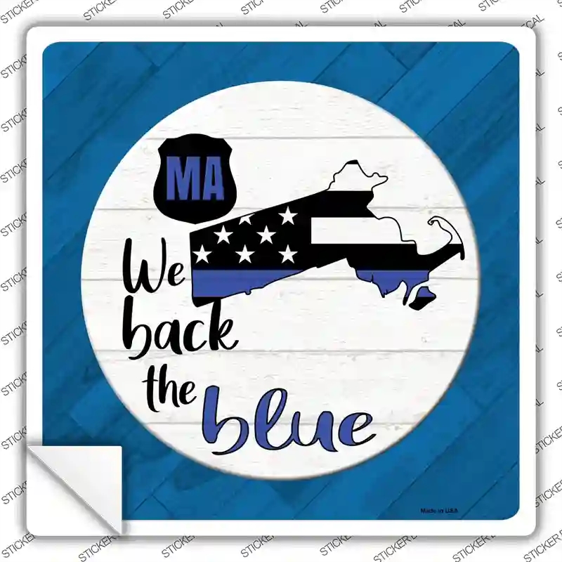 SQ-1023s-XL Massachusetts Back the Blue Novelty Square Sticker Decal - Extra Large