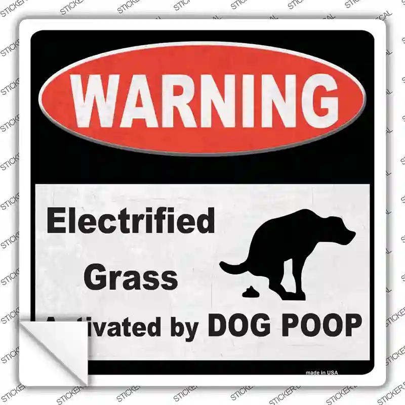 SQ-353s-S Warning Electrified Grass Novelty Square Sticker Decal - Small