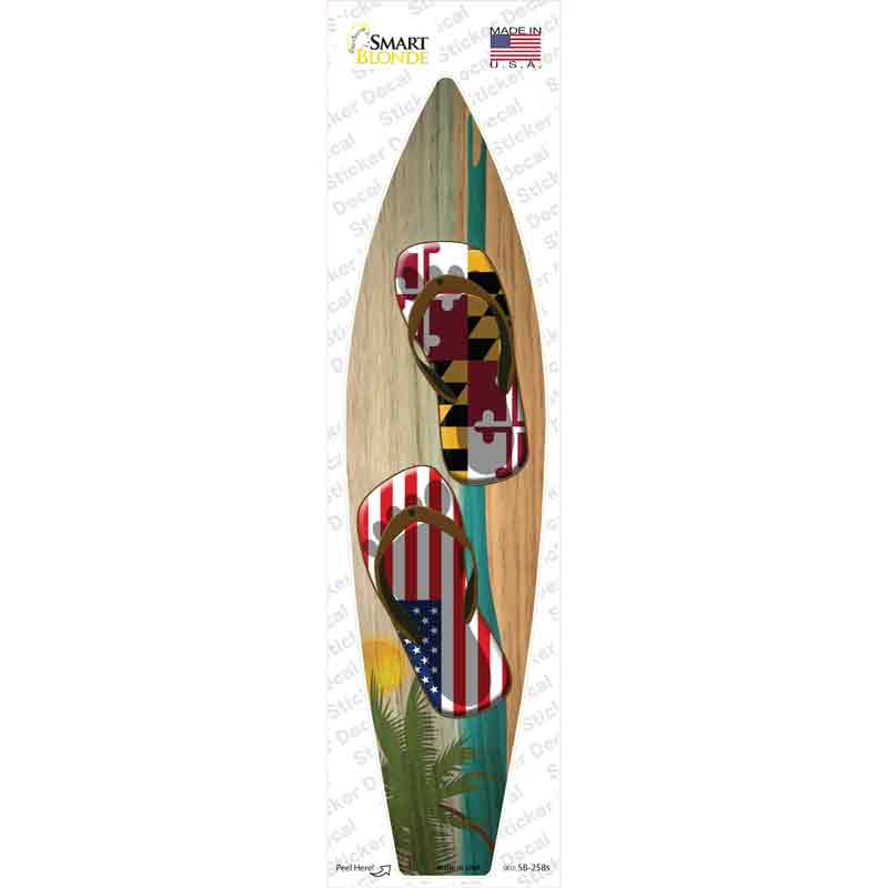 SB-258s-M Maryland Flag Flip Flop Novelty Surfboard Sticker Decal - Medium