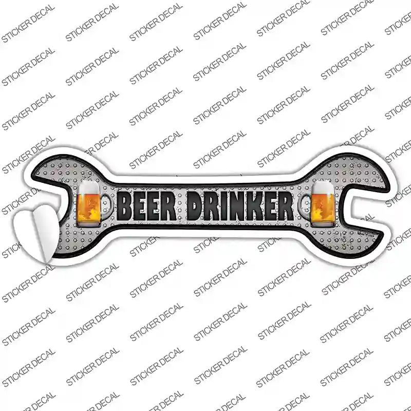 W-041s-L Beer Drinker Novelty Wrench Sticker Decal - Large