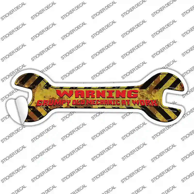 W-152s-S Old Mechanic At Work Novelty Wrench Sticker Decal - Small