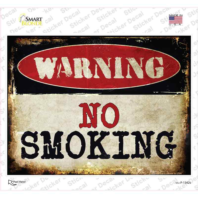 P-1342s-M Warning No Smoking Novelty Rectangle Sticker Decal - Medium
