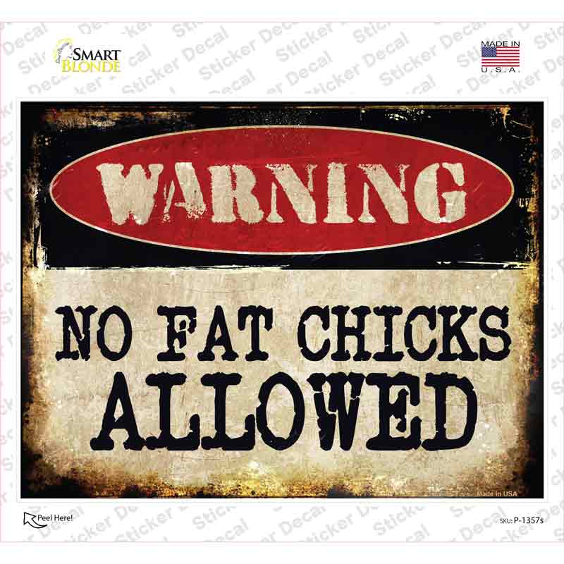 P-1357s-M No Fat Chicks Allowed Novelty Rectangle Sticker Decal - Medium