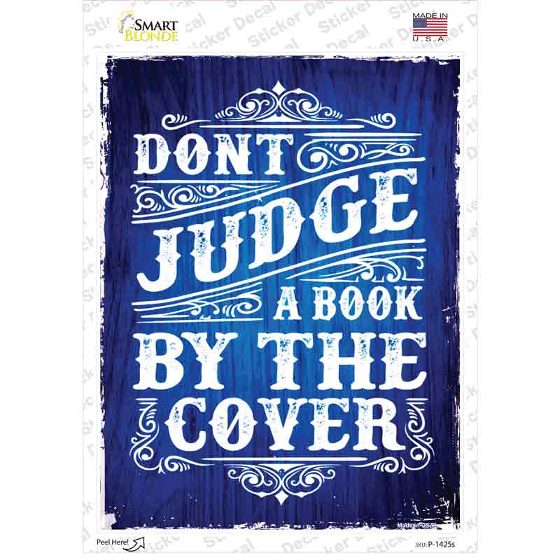 P-1425s-M Dont Judge Book Cover Novelty Rectangle Sticker Decal - Medium
