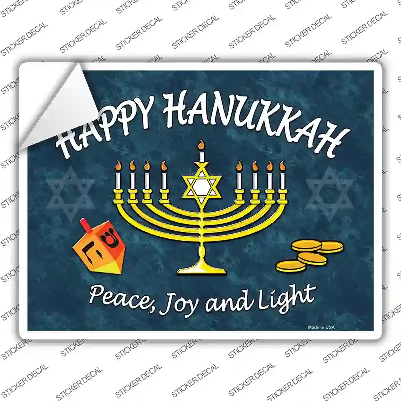 P-1432s-L Happy Hanukkah Menorah Novelty Rectangle Sticker Decal - Large