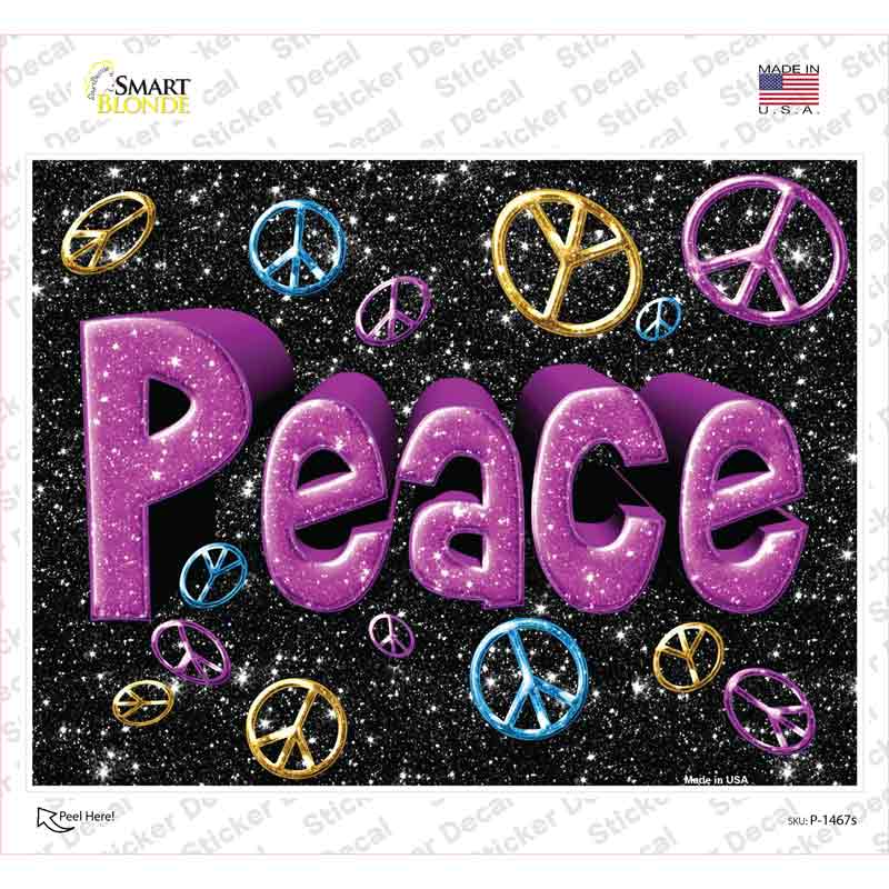 P-1467s-M Peace Novelty Rectangle Sticker Decal - Medium