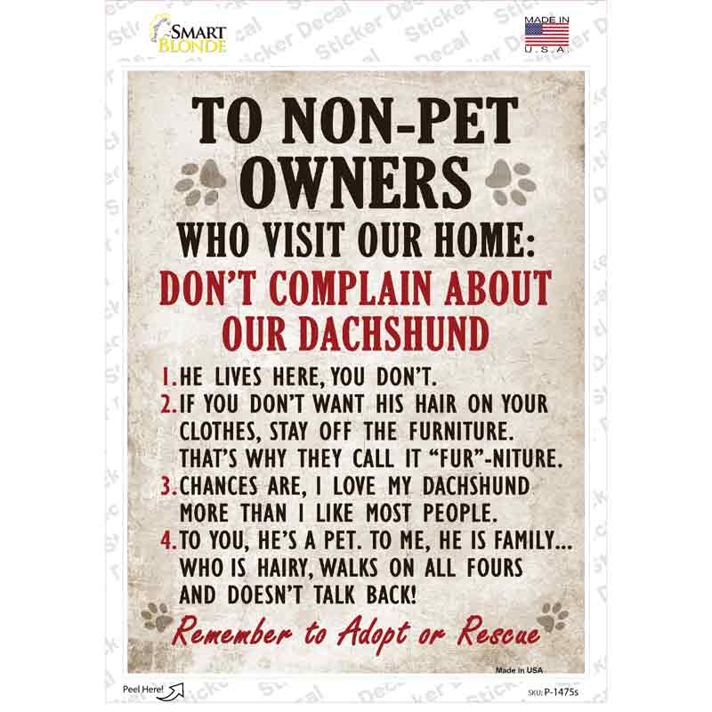 P-1475s-M To Non Pet Owners Novelty Rectangle Sticker Decal - Medium