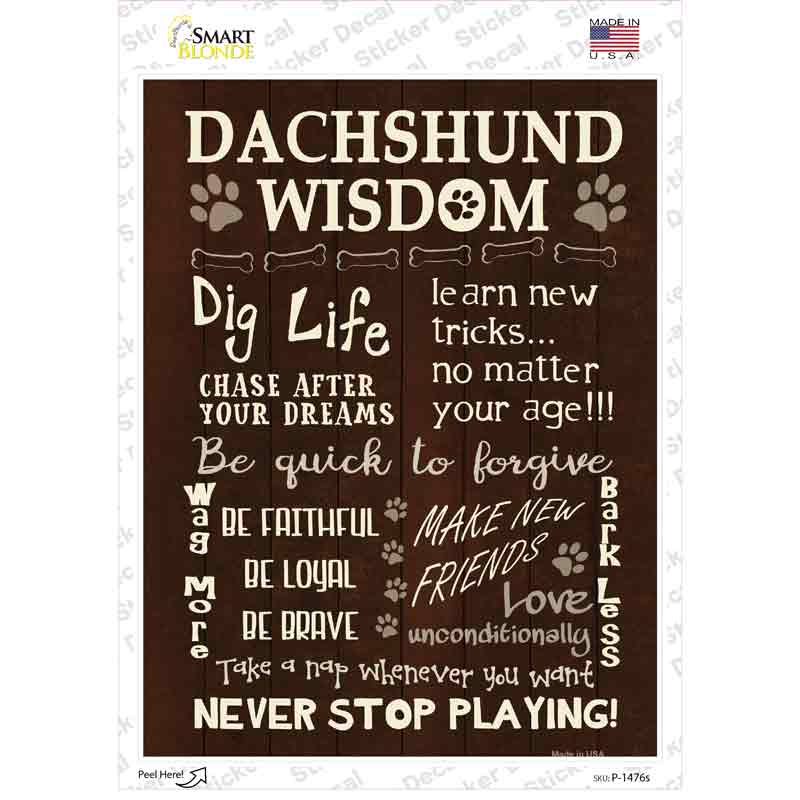 P-1476s-M Dachshund Wisdom Novelty Rectangle Sticker Decal - Medium