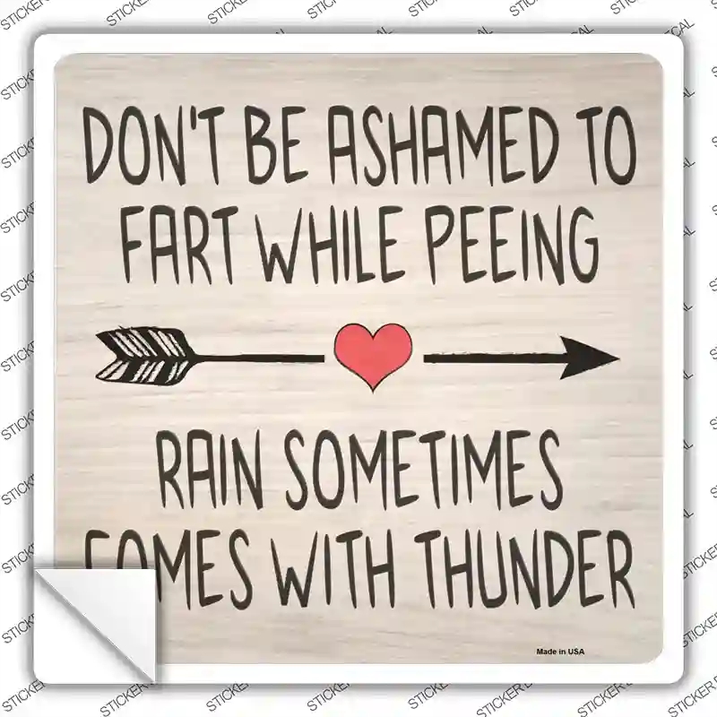 SQ-1138s-L Fart While Peeing Rain with Thunder Novelty Square Sticker Decal - Large