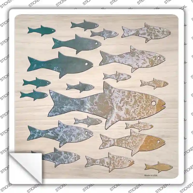 SQ-1198s-L School of Fish Novelty Square Sticker Decal - Large