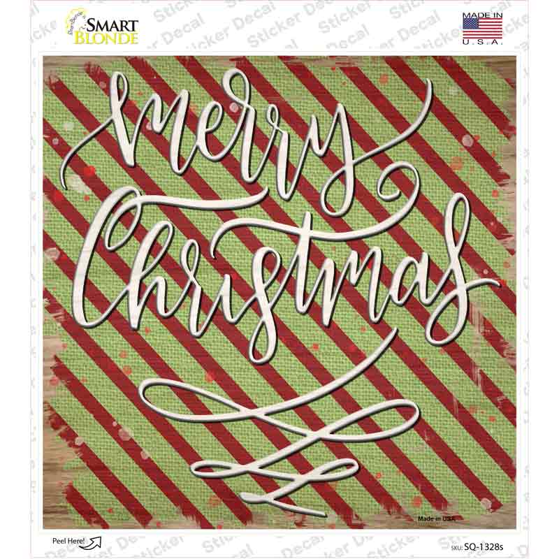 SQ-1328s-M Merry Christmas Red & Green Novelty Square Sticker Decal - Medium