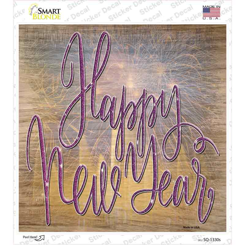 SQ-1330s-M Happy   Year Fireworks Novelty Square Sticker Decal - Medium