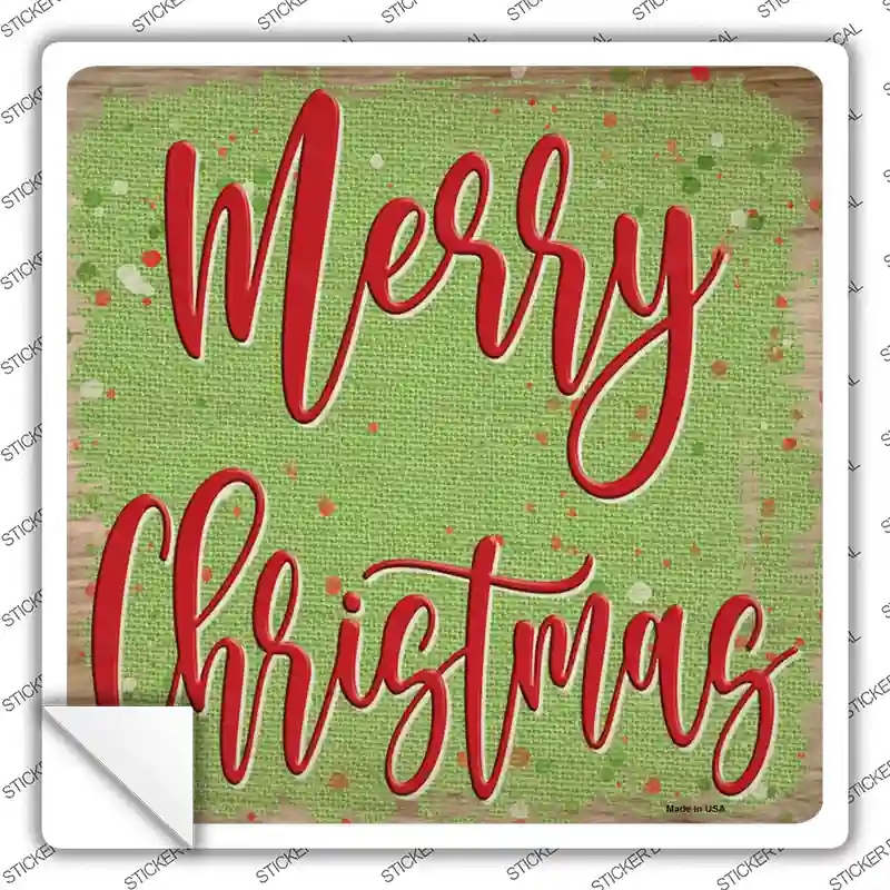 SQ-1336s-S Merry Christmas Green Novelty Square Sticker Decal - Small