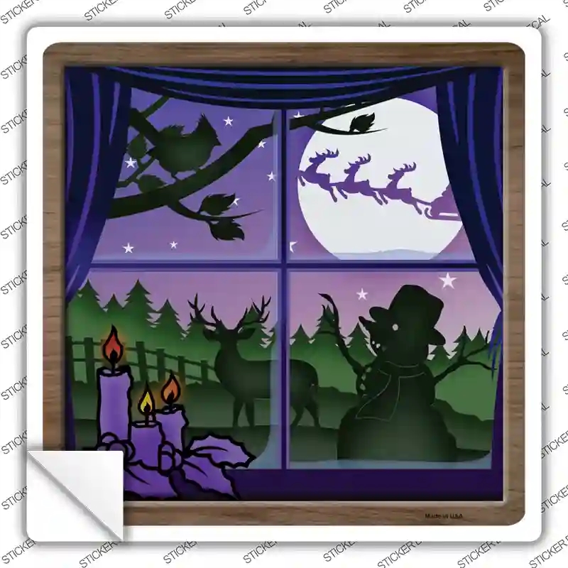 SQ-1357s-L Santa Through Window Novelty Square Sticker Decal - Large