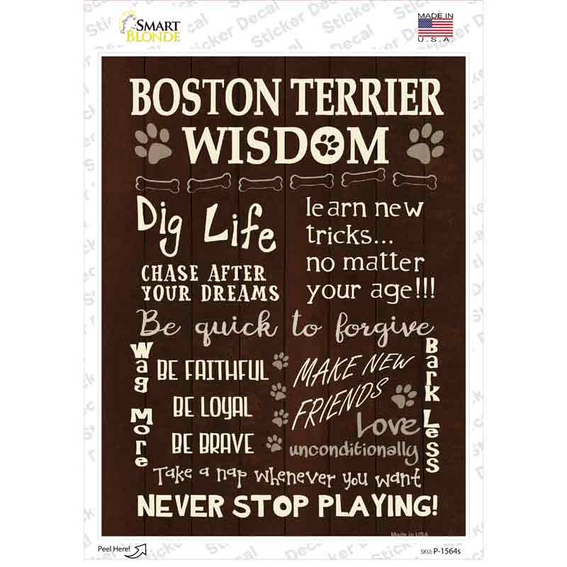 P-1564s-M Boston Terrier Wisdom Novelty Rectangle Sticker Decal - Medium
