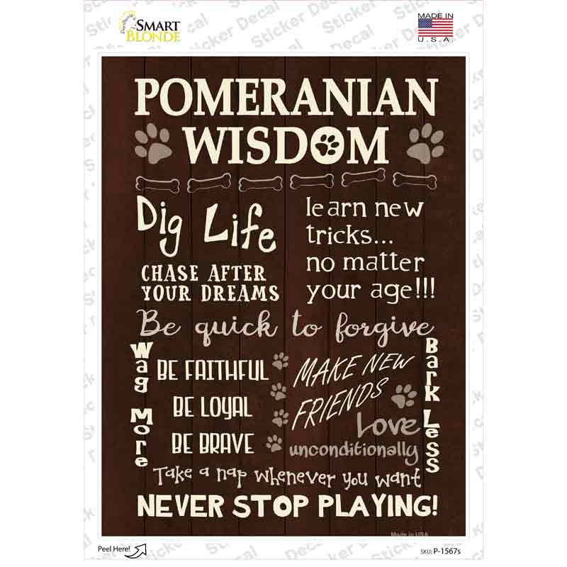 P-1567s-M Pomeranian Wisdom Novelty Rectangle Sticker Decal - Medium