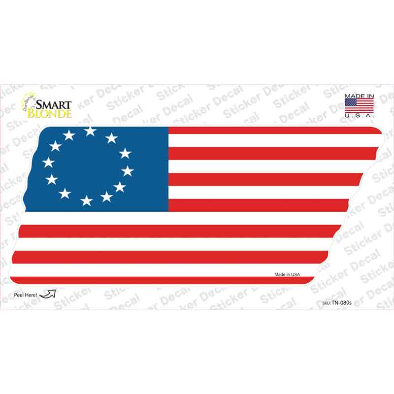 TN-089s-M Betsy Ross American Flag Novelty Tennessee Shape Sticker Decal - Medium