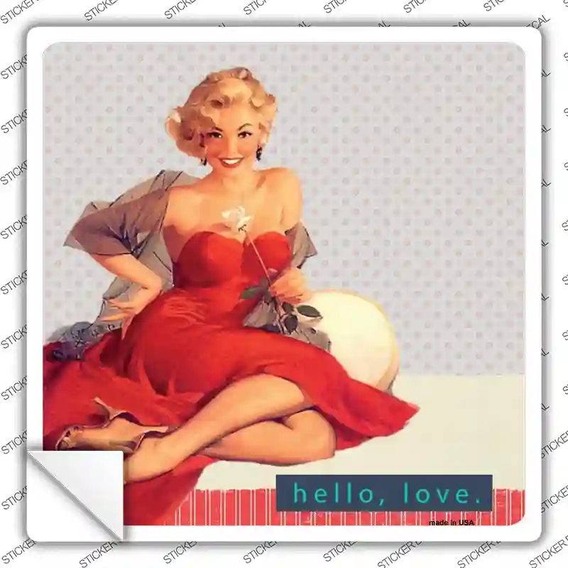 SQ-334s-L Hello Love Novelty Square Sticker Decal - Large