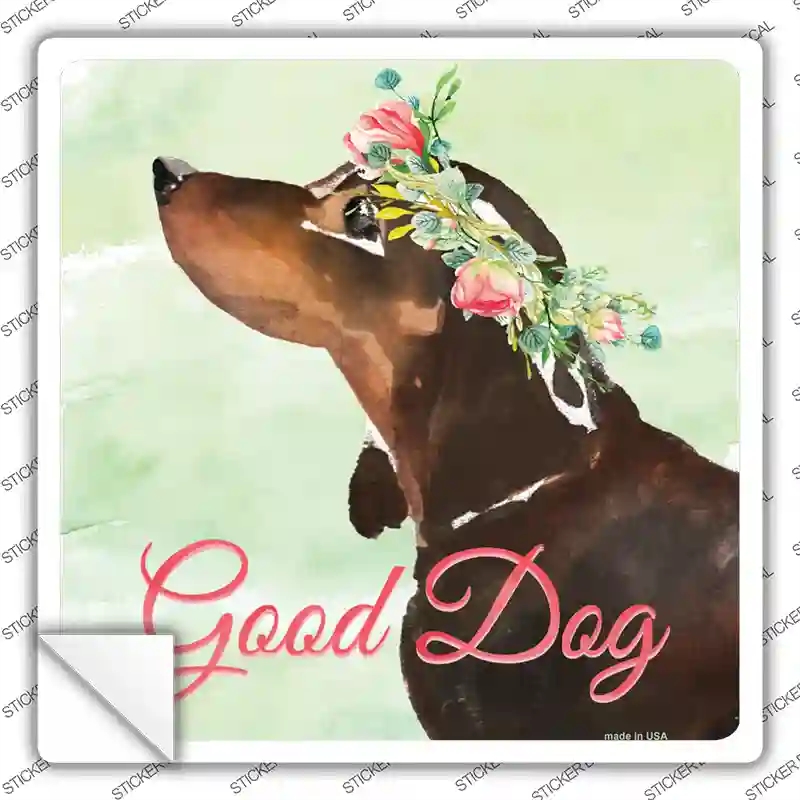 SQ-372s-S Black Dachshund Good Dog Novelty Square Sticker Decal - Small