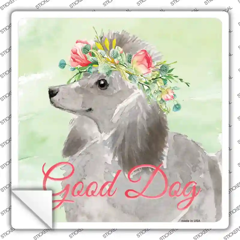 SQ-393s-S Grey Poodle Good Dog Novelty Square Sticker Decal - Small