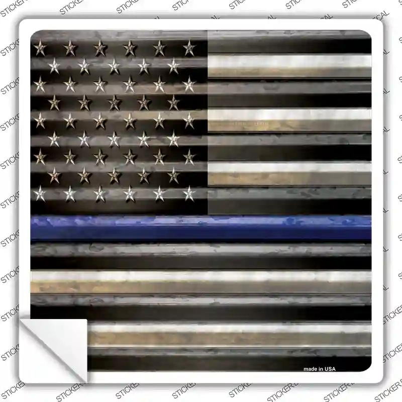 SQ-406s-XL American Flag Thin Blue Line Novelty Square Sticker Decal - Extra Large