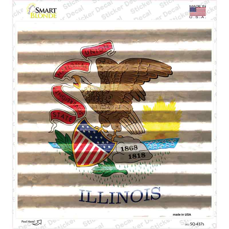 SQ-437s-M Illinois Flag Corrugated Effect Novelty Square Sticker Decal - Medium