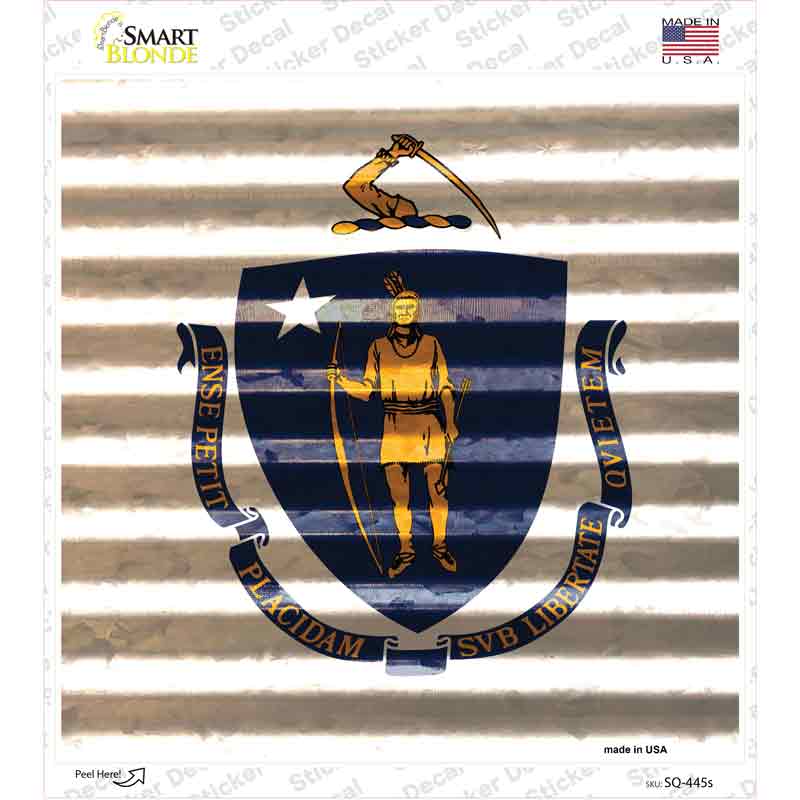SQ-445s-M Massachusetts Flag Corrugated Effect Novelty Square Sticker Decal - Medium