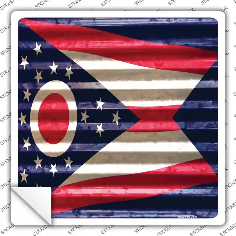 SQ-459s-L Ohio Flag Corrugated Effect Novelty Square Sticker Decal - Large