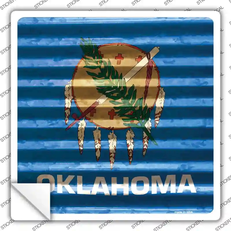 SQ-460s-L Oklahoma Flag Corrugated Effect Novelty Square Sticker Decal - Large