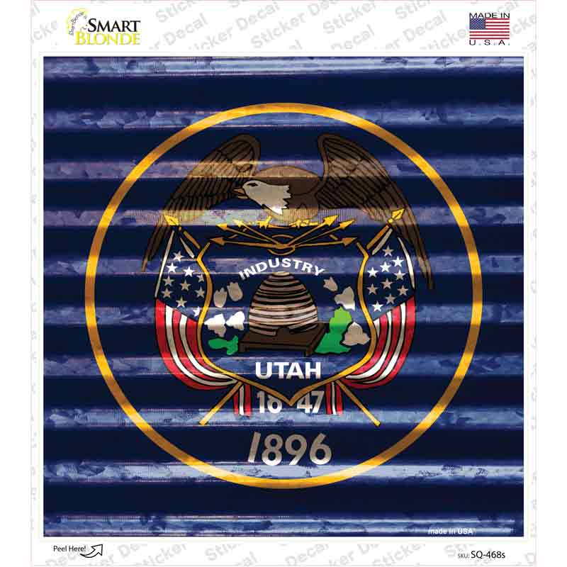 SQ-468s-M Utah Flag Corrugated Effect Novelty Square Sticker Decal - Medium