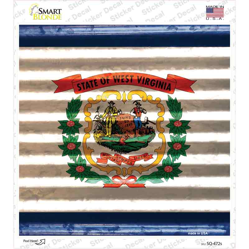 SQ-472s-M West Virginia Flag Corrugated Effect Novelty Square Sticker Decal - Medium