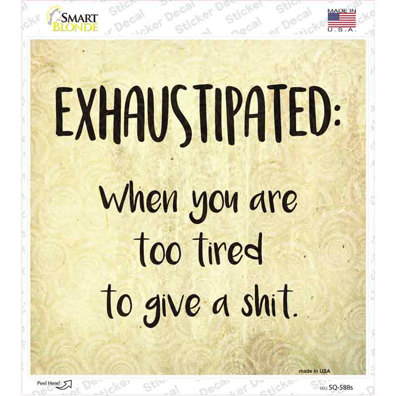 SQ-588s-M Exhaustipated Definition Novelty Square Sticker Decal - Medium