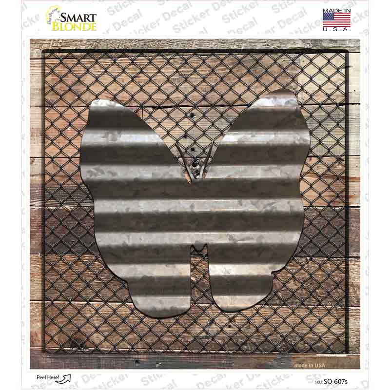 SQ-607s-M Corrugated Butterfly on Wood Novelty Square Sticker Decal - Medium