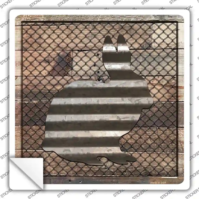 SQ-610s-L Corrugated Rabbit on Wood Novelty Square Sticker Decal - Large