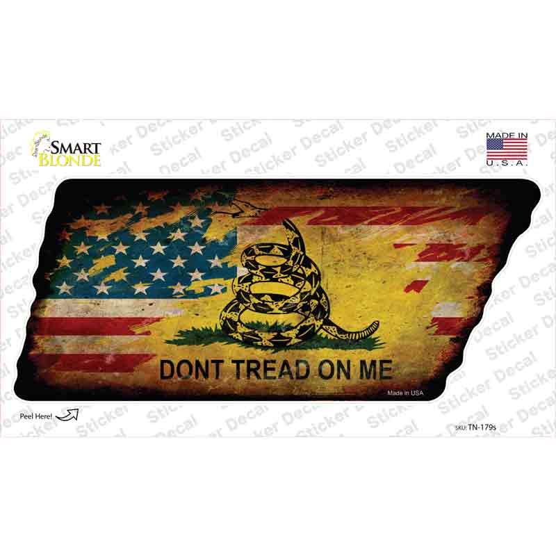 TN-179s-M American Dont Tread Novelty Rusty Tennessee Shape Sticker Decal - Medium