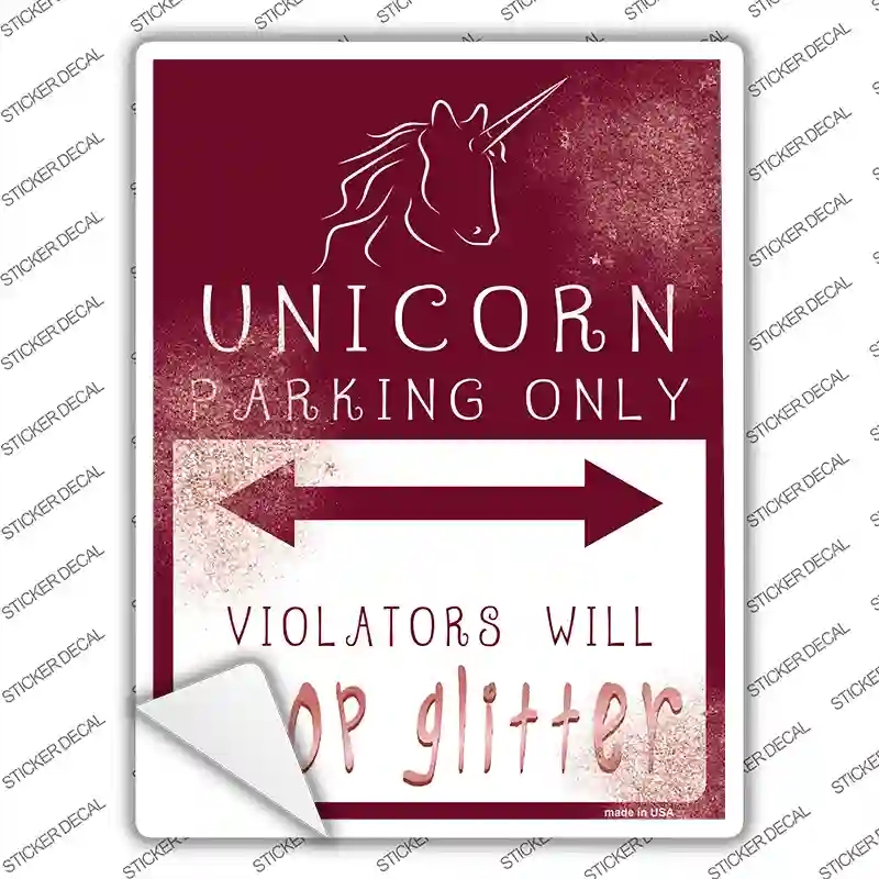P-2302s-S Unicorn Parking Pink Novelty Rectangle Sticker Decal - Small