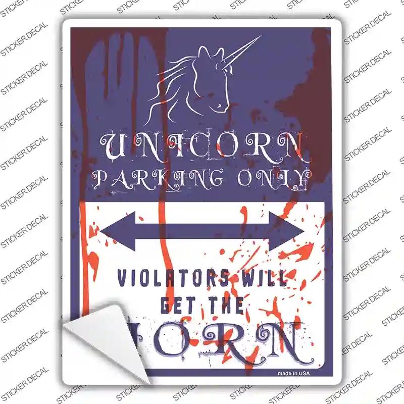P-2303s-L Unicorn Parking Blue Novelty Rectangle Sticker Decal - Large