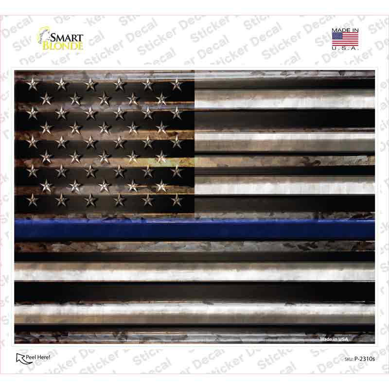 P-2310s-M American Flag Thin Blue Line Novelty Rectangle Sticker Decal - Medium