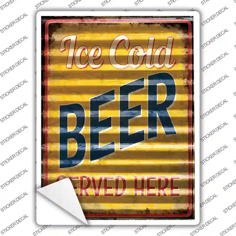 P-2313s-L Ice Cold Beer Corrugated Effect Novelty Rectangle Sticker Decal - Large
