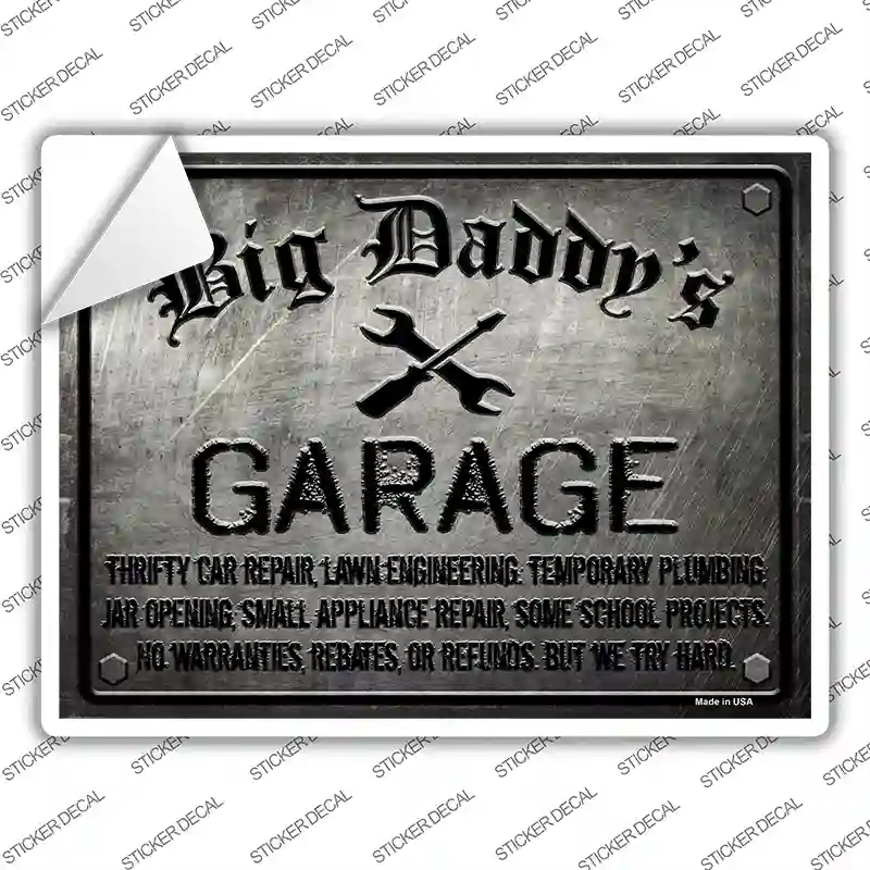 P-2401s-L Big Daddys Garage Novelty Rectangle Sticker Decal - Large