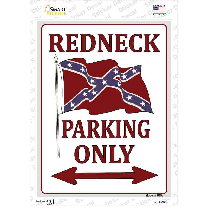 P-008s-M Redneck Only Novelty Rectangle Sticker Decal - Medium