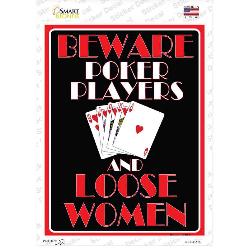 P-021s-M Poker Players Novelty Rectangle Sticker Decal - Medium