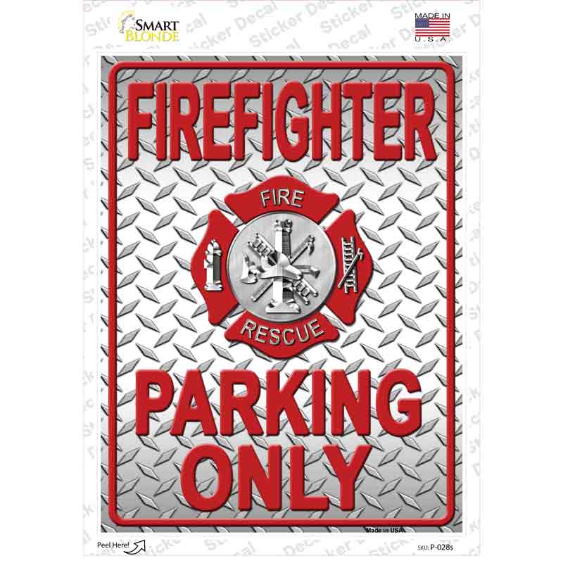 P-028s-M Firefighter Only Diamond Effect Novelty Rectangle Sticker Decal - Medium
