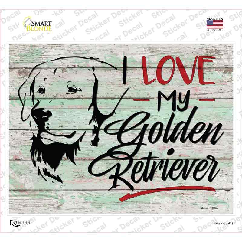 P-3791s-M I Love My Golden Retriever Novelty Rectangle Sticker Decal - Medium