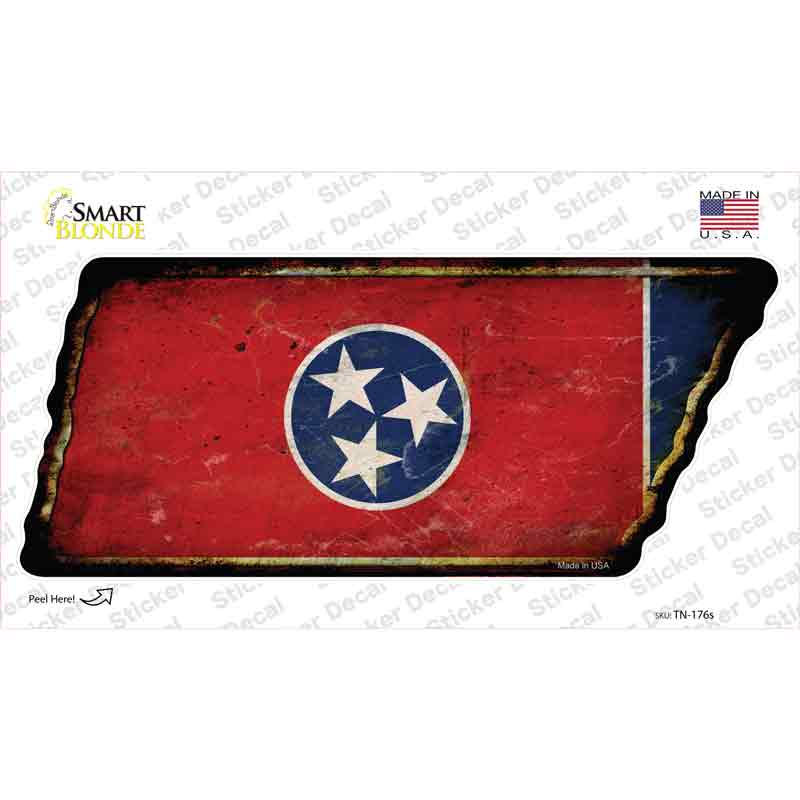 TN-176s-M Tennessee Flag Novelty Rusty Tennessee Shape Sticker Decal - Medium