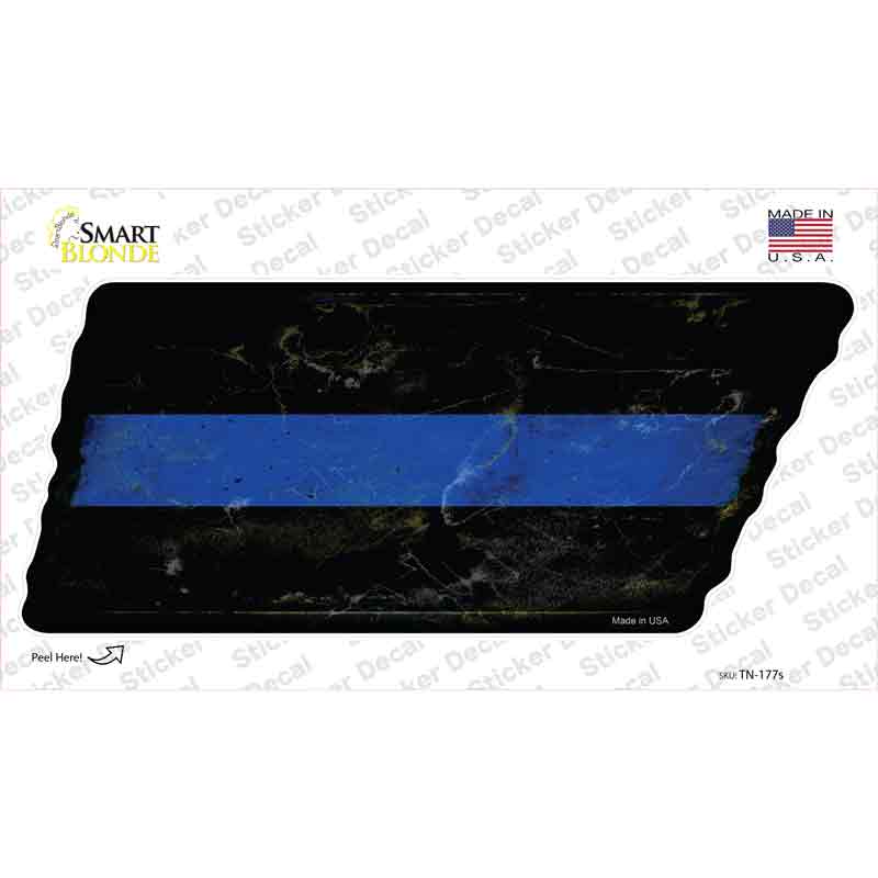 TN-177s-M Thin Blue Line Novelty Rusty Tennessee Shape Sticker Decal - Medium