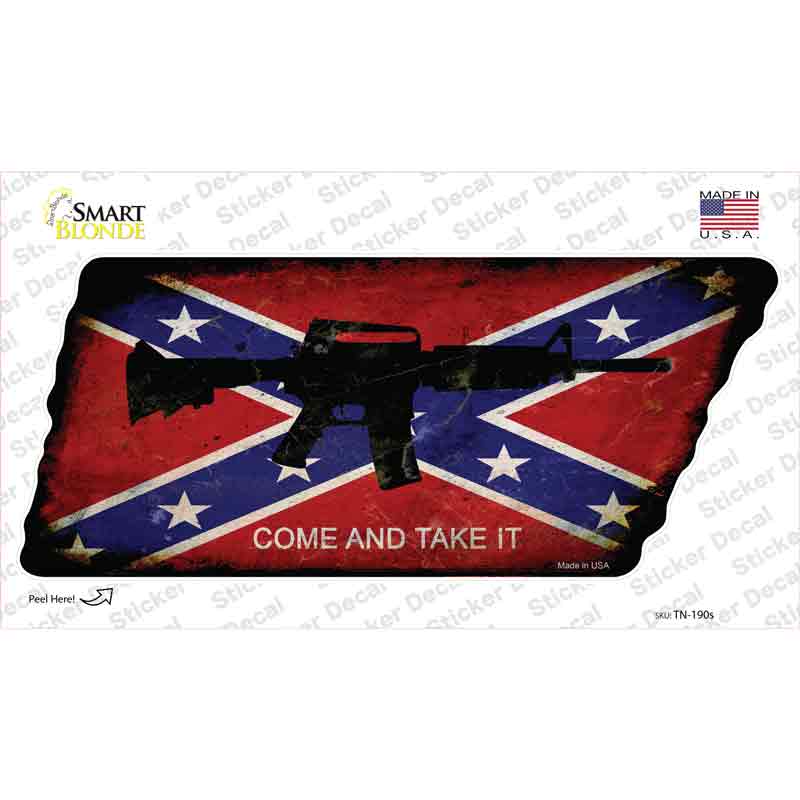 TN-190s-M Come & Take It Novelty Rusty Tennessee Shape Sticker Decal - Medium