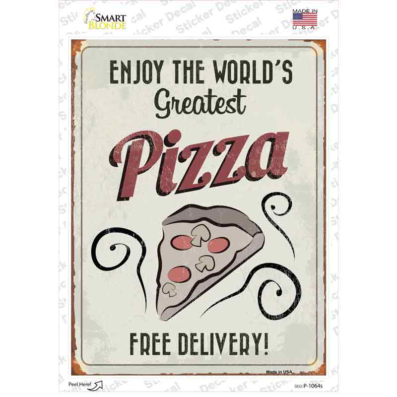 P-1064s-M Greatest Pizza Novelty Rectangle Sticker Decal - Medium