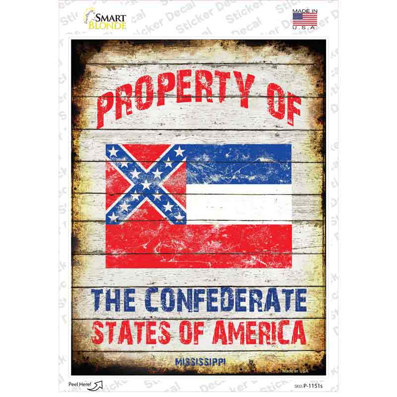 P-1151s-M Property of Mississippi Novelty Rectangle Sticker Decal - Medium