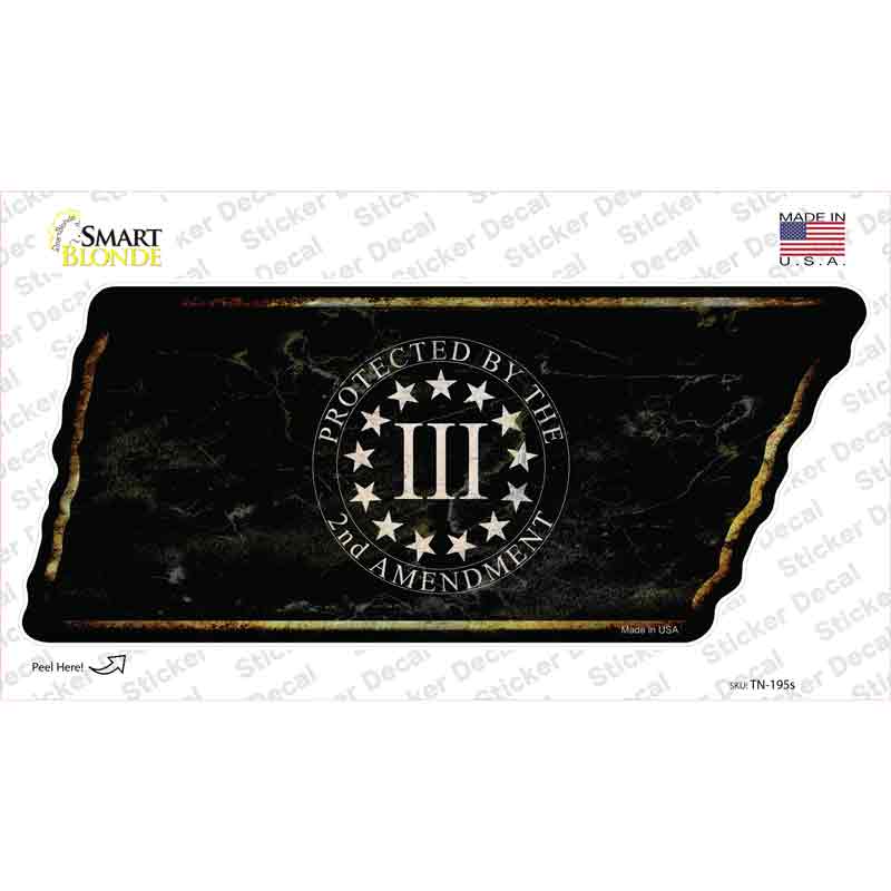 TN-195s-M 2nd Amendment Three Percenter Novelty Rusty Tennessee Shape Sticker Decal - Medium